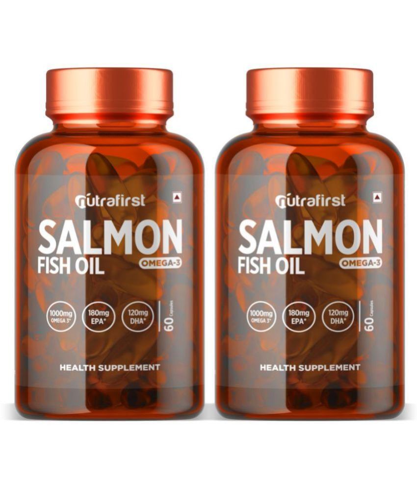 NutraFirst Salmon Fish Oil Softgel Capsule,for Healthy Heart,Brain&Eyes,enriched with Fish Oil 1000mg,EPA 180 mg &DHA 120 mg(2 X 120 Softgel Capsules)