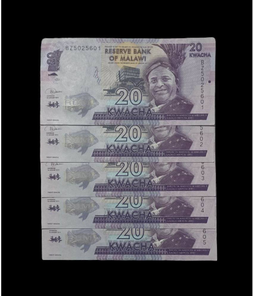     			SUPER ANTIQUES GALLERY - MALAWI 20 KWACHA 5 NOTE SET 5 Paper currency & Bank notes