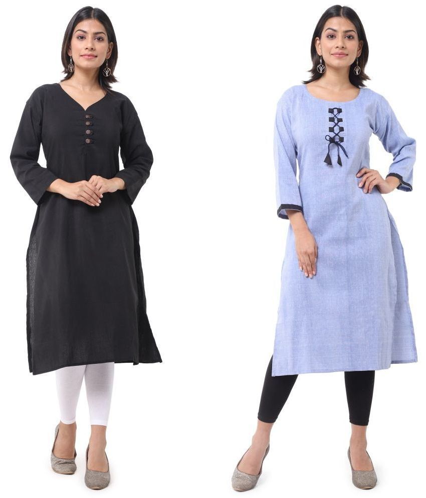     			DESHBANDHU DBK - Multicolor Cotton Women's Straight Kurti ( Pack of 2 )