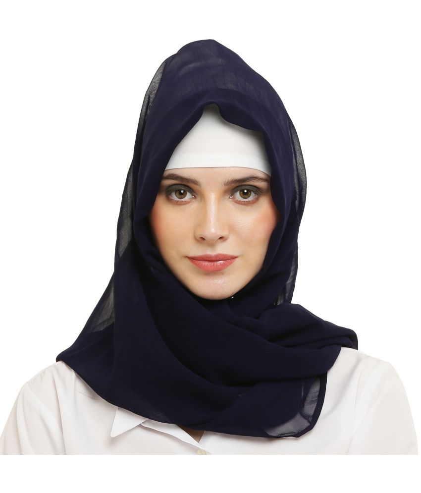     			Evelia Blue Georgette Stitched Hijab - Single