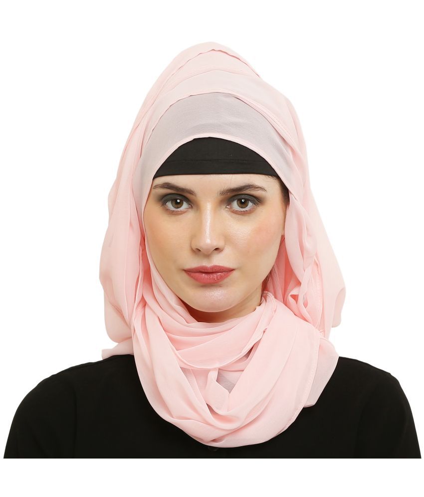     			Evelia Pink Georgette Stitched Hijab - Single