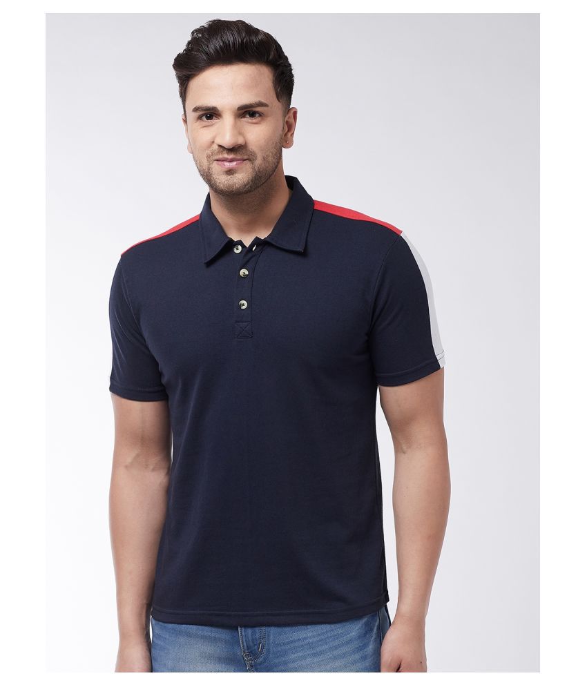 Gritstones - Navy Cotton Blend Regular Fit Men's Polo T Shirt ( Pack of 1 )