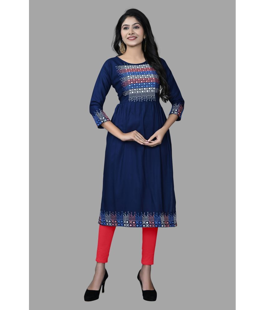     			HAYA - Navy Rayon Women's Straight Kurti ( Pack of 1 )