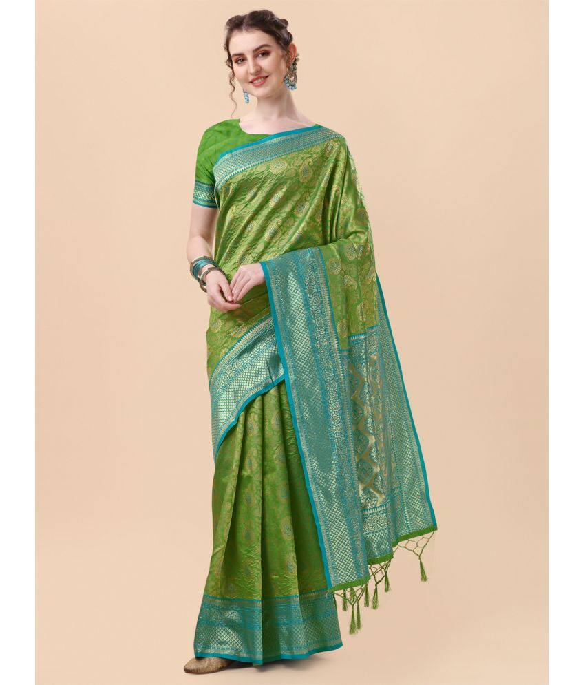     			Rekha Maniyar Fashions - Green Banarasi Silk Saree With Blouse Piece ( Pack of 1 )