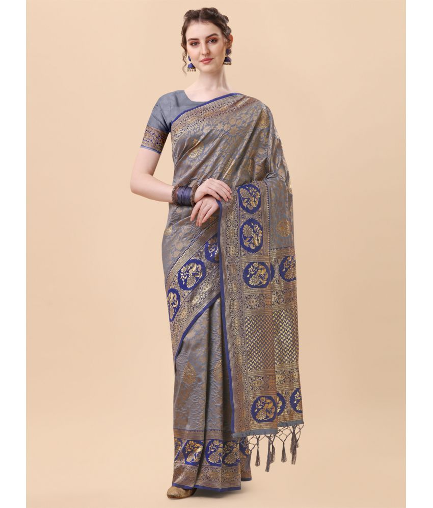     			Rekha Maniyar Silk Embellished Saree With Blouse Piece - Grey ( Pack of 1 )