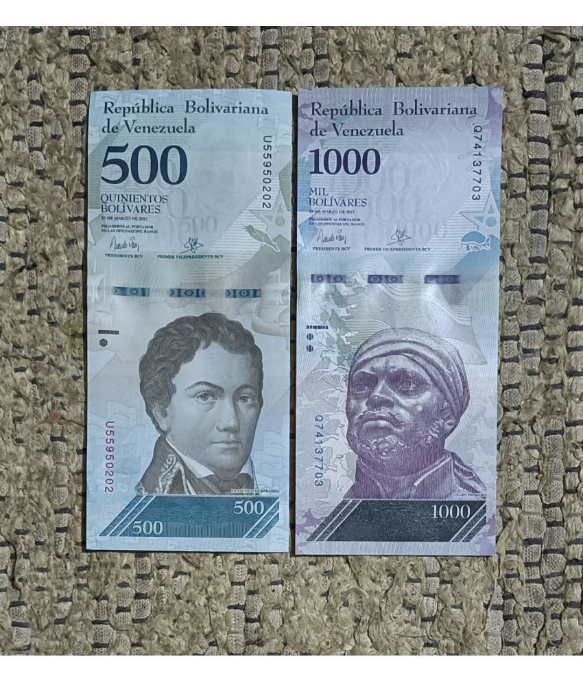     			SUPER ANTIQUES GALLERY - VENEZUELA 500 AND 1000 BOLIVARES SET 2 Paper currency & Bank notes