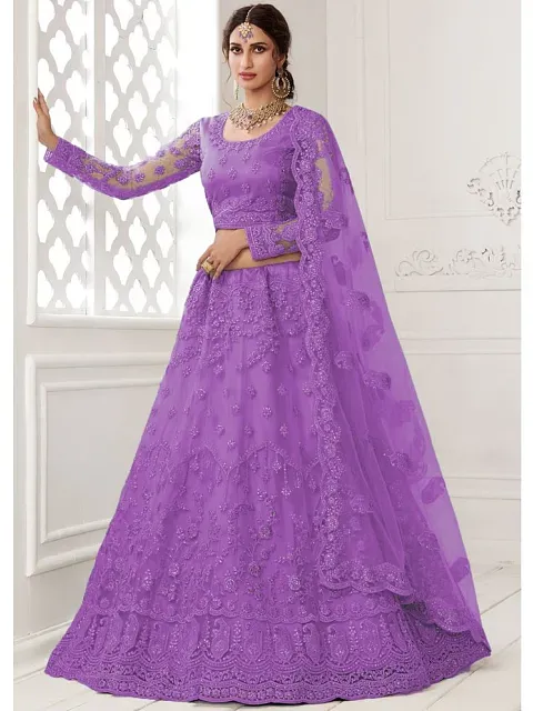 JULEE Purple Velvet Chaniya Choli Semi Stitched Lehenga Price in