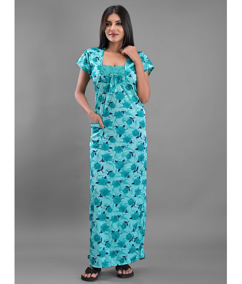     			Apratim - Turquoise Satin Women's Nightwear Nighty & Night Gowns ( Pack of 1 )