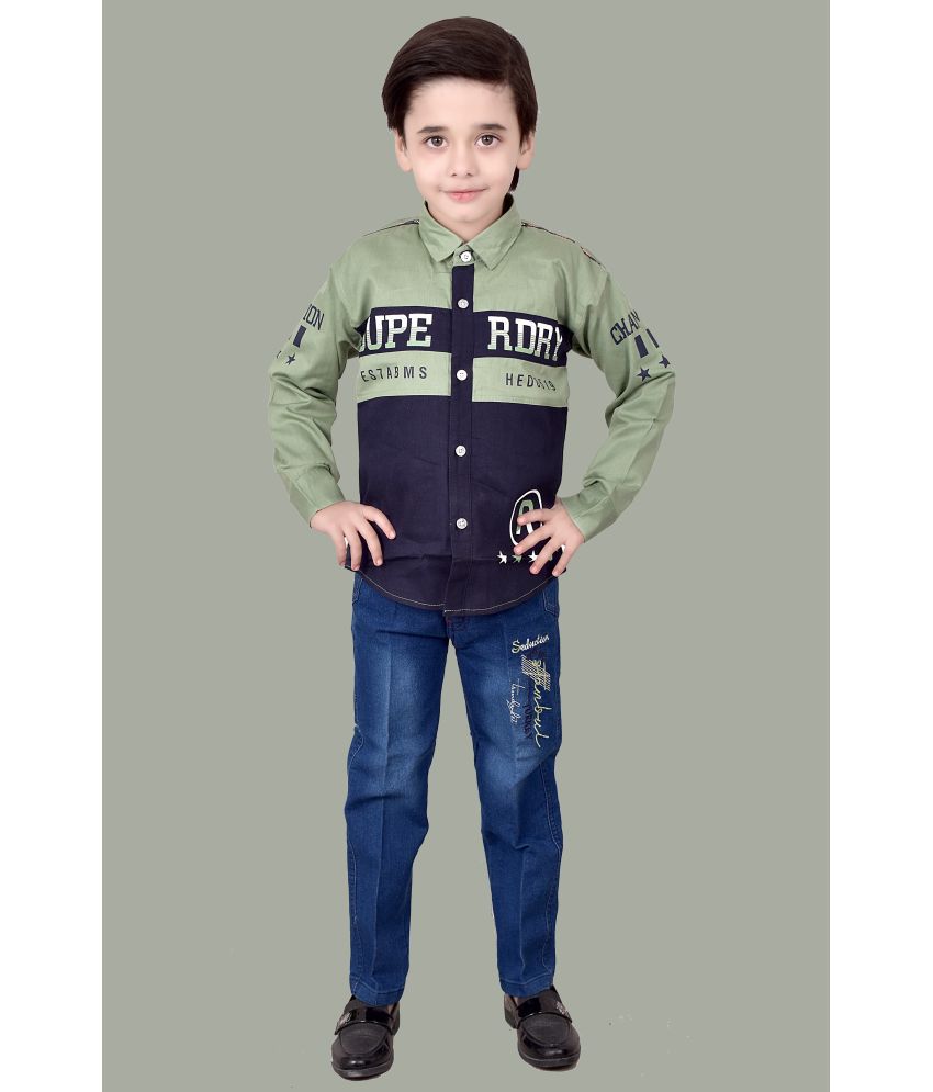     			Arshia Fashions - Green Cotton Blend Boys Shirt & Jeans ( Pack of 1 )