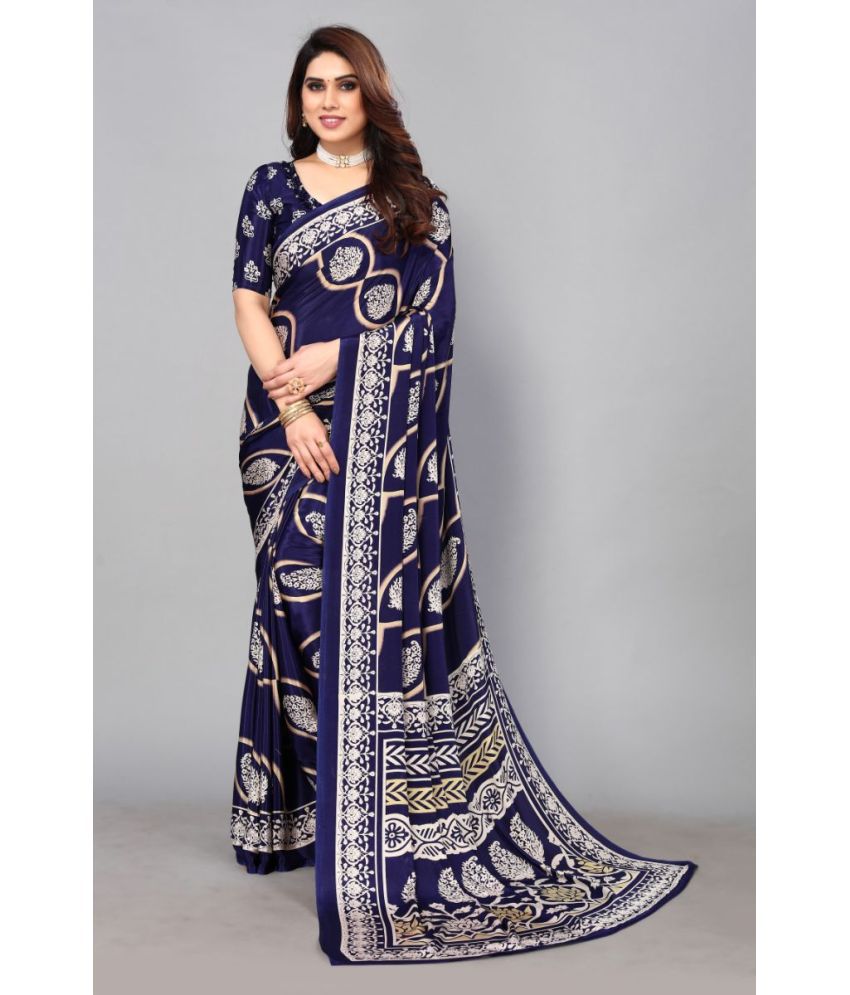     			FABMORA - Blue Crepe Saree With Blouse Piece ( Pack of 1 )