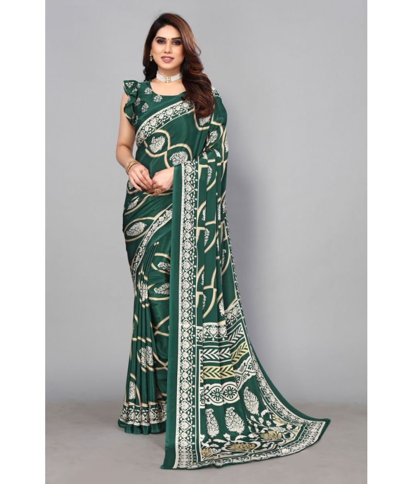     			FABMORA - Green Crepe Saree With Blouse Piece ( Pack of 1 )