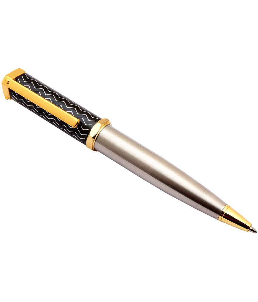    			Srpc 141 Resolution Stainless Steel Body Ballpoint Pen Zig Zag Design Cap With Golden Trims Blue Refill