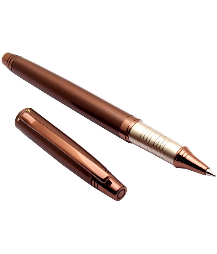    			Srpc 167 Glamour Full Coffee Brown Color Metal Body Roller Ball Pen Blue Refill