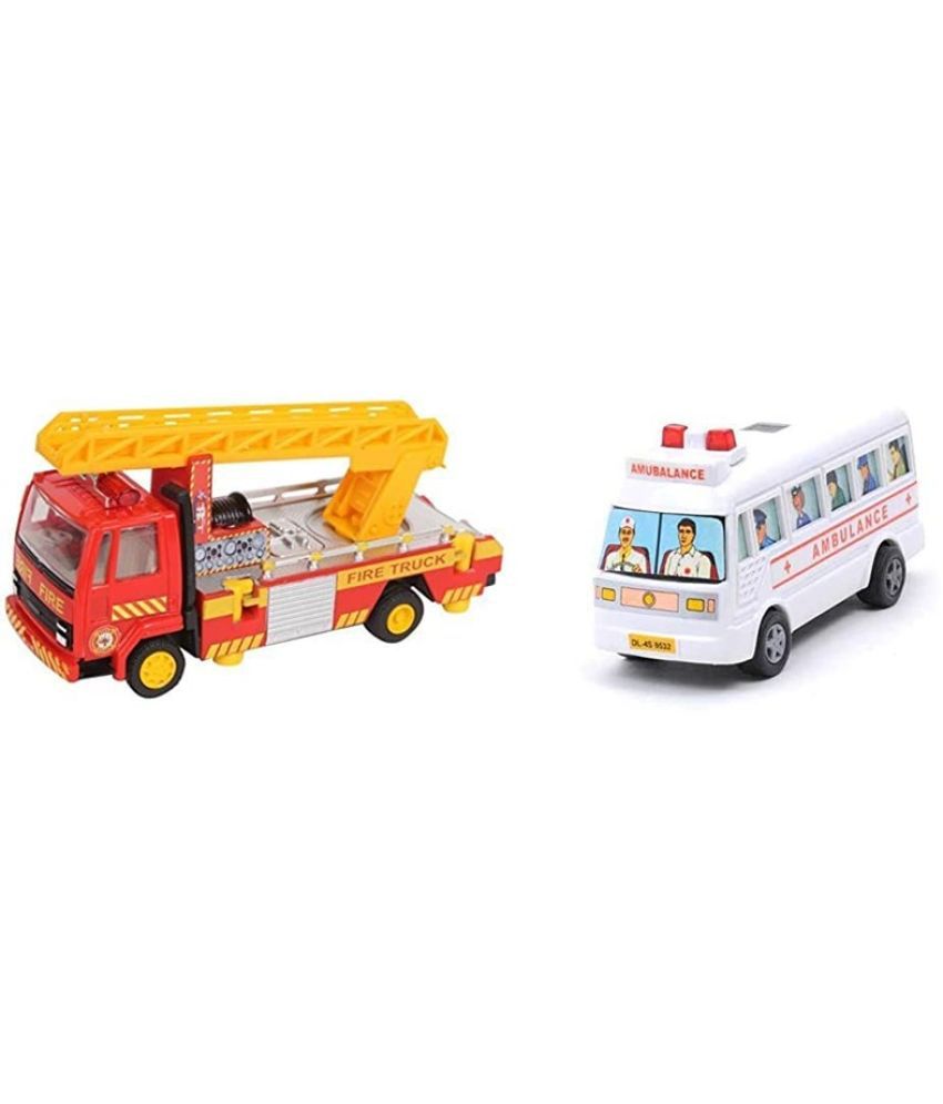     			Centy Toys Fire Ladder Truck, Yellow & Centy Toys Mini Ambulance Pull Back Bus Toy (Multicolor)