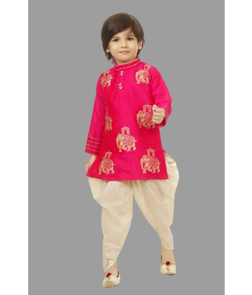     			JCT DRESSES - Pink Silk Blend Boys Dhoti Kurta Set - Pack of 1