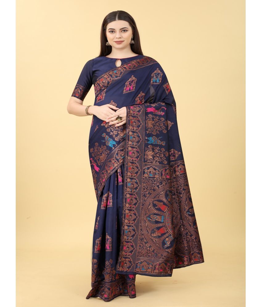     			NENCY FASHION - Blue Banarasi Silk Saree With Blouse Piece ( Pack of 1 )