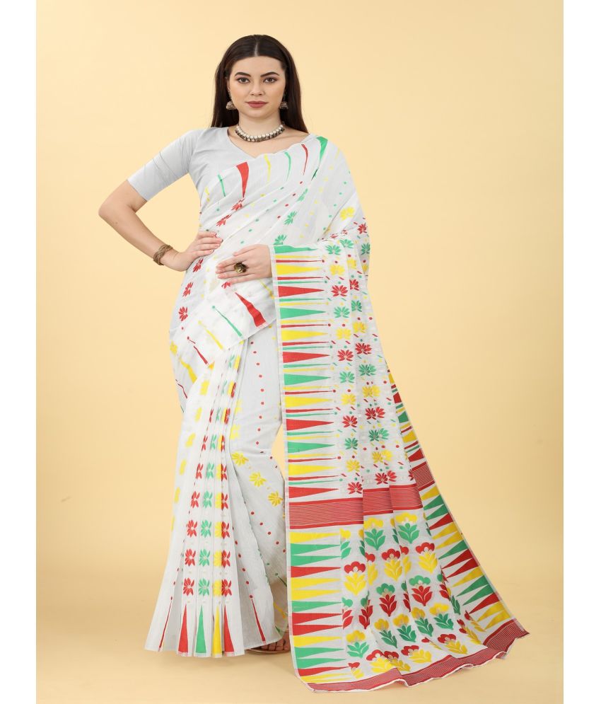     			NENCY FASHION - WHITE Cotton Saree With Blouse Piece ( Pack of 1 )