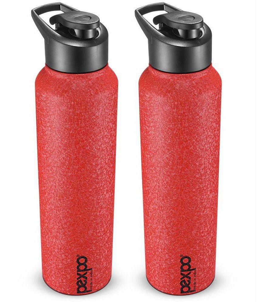     			PEXPO 1000 ml Stainless Steel Sports Water Bottle (Set of 2, Red, Chromo)