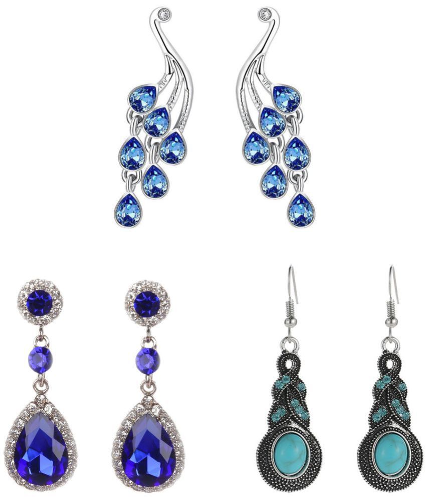     			Sukkhi - Blue Danglers Earrings ( Pack of 3 )
