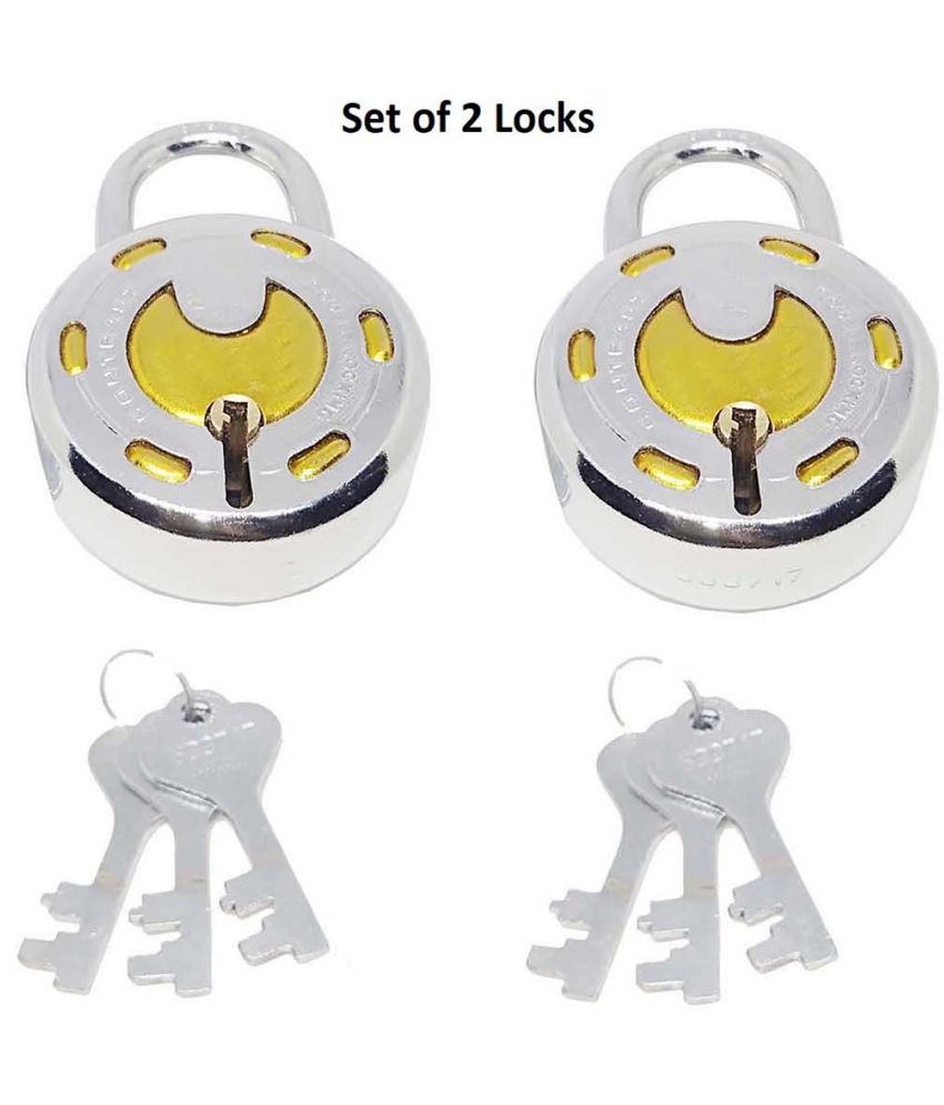     			Unikkus Set of 2 lock for Home door room house lock Size 50mm Hardened shackle padlock brass combination made locks