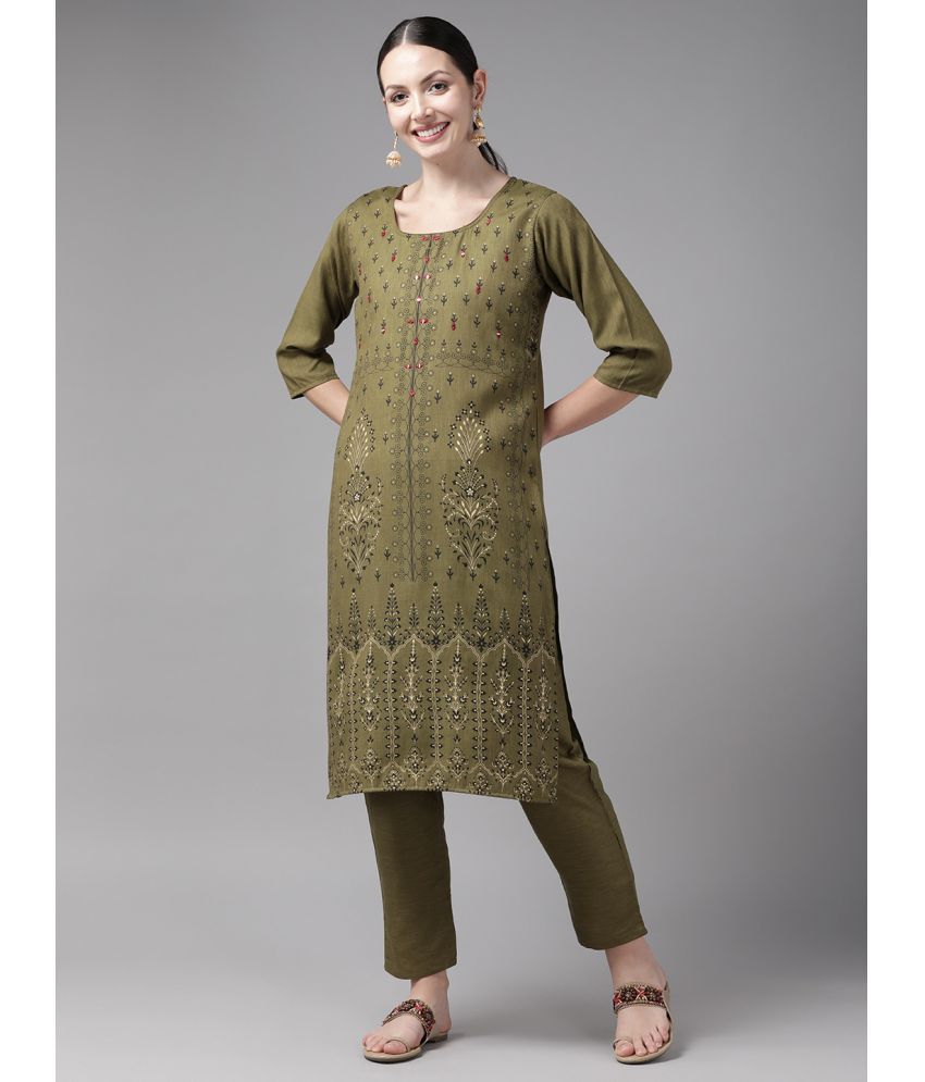 Aarika - Olive Straight Cotton Women's Stitched Salwar Suit ( Pack of 1 )