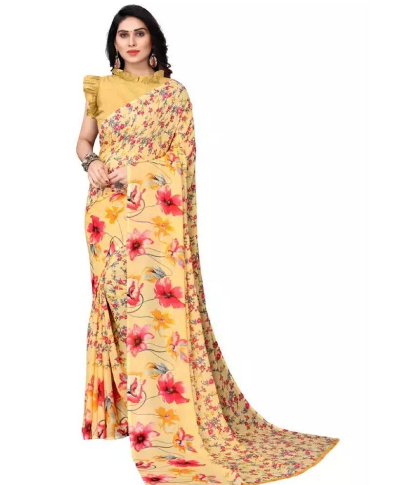     			Sitanjali - Yellow Georgette Saree With Blouse Piece ( Pack of 1 )