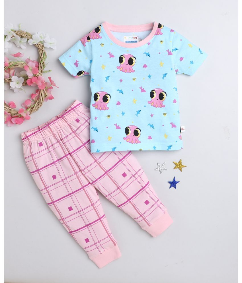     			BUMZEE - Light Blue Cotton Baby Girl T-Shirt & Pyjama Set ( Pack of 1 )