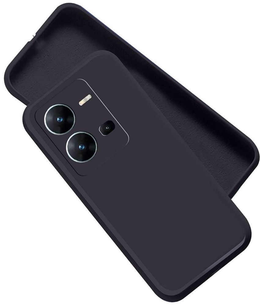     			Case Vault Covers - Black Silicon Plain Cases Compatible For Vivo V25 ( Pack of 1 )