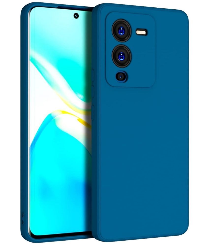     			Case Vault Covers - Blue Silicon Plain Cases Compatible For Vivo v25 pro ( Pack of 1 )