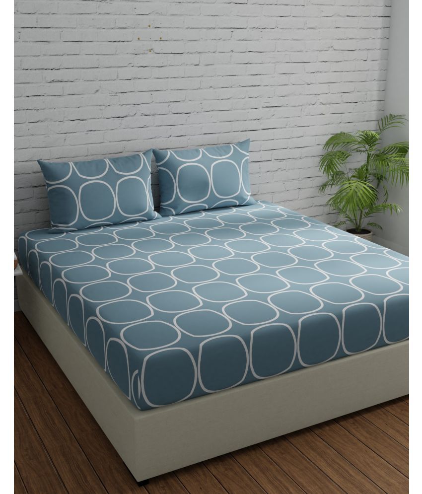    			Huesland - Blue Cotton King Size Bedsheet With 2 Pillow Covers