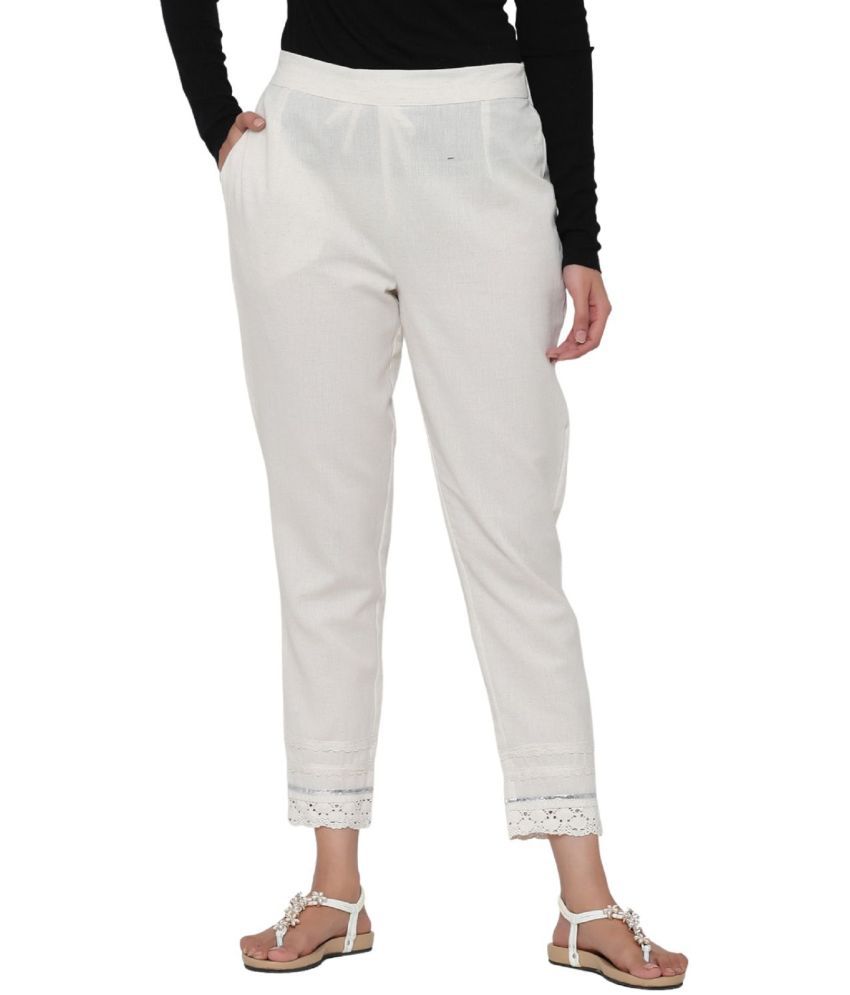     			Juniper - Off White Cotton Blend Slim Women's Casual Pants ( Pack of 1 )