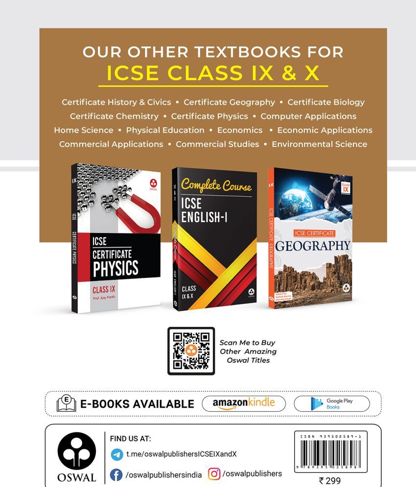 Oswal Certificate History Civics Textbook for ICSE Class 9 : By K S S