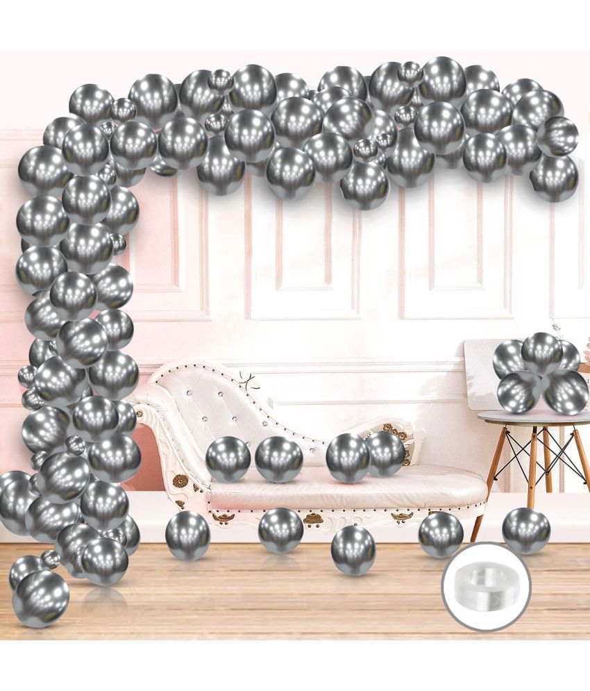     			Zyozi 51 Mettalic Balloon Garland Arch Kit 10 inch Party Balloons for Boys Girls Birthday, Baby Shower Wedding Anniversary Festivals Party Decorations (Silver)