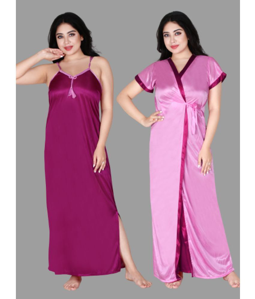     			BAILEY SELLS - Fluorescent Pink Satin Women's Nightwear Nighty & Night Gowns ( Pack of 2 )