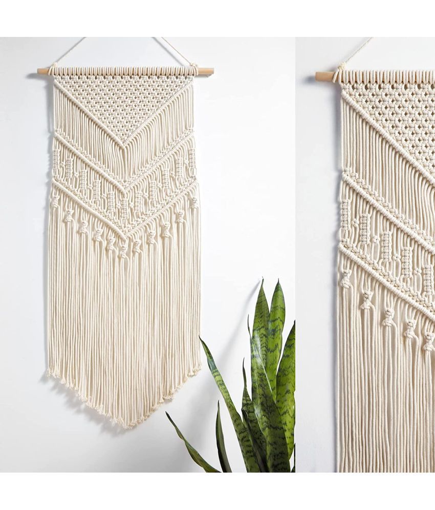     			Craftery Fabric Macrame Wall Hanging Wall Sculpture Beige - Pack of 1