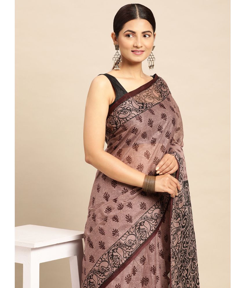     			SHANVIKA - Brown Cotton Saree Without Blouse Piece ( Pack of 1 )