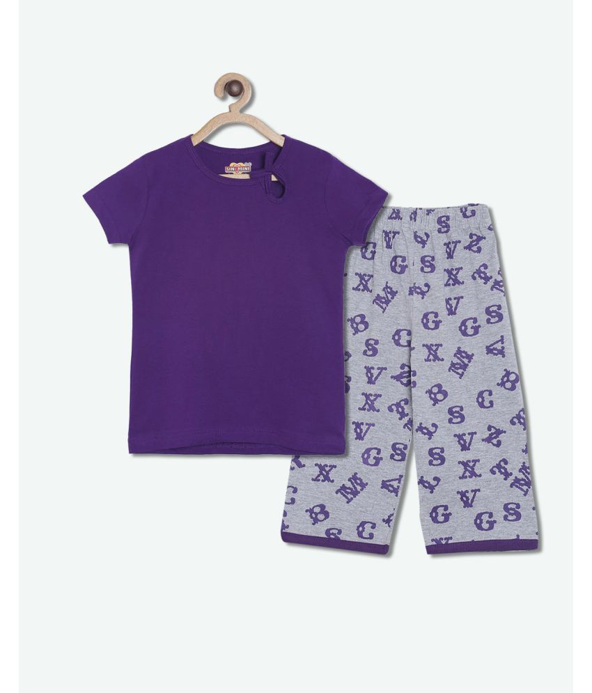     			Sini Mini - Violet Cotton Girls Top With Capris ( Pack of 1 )