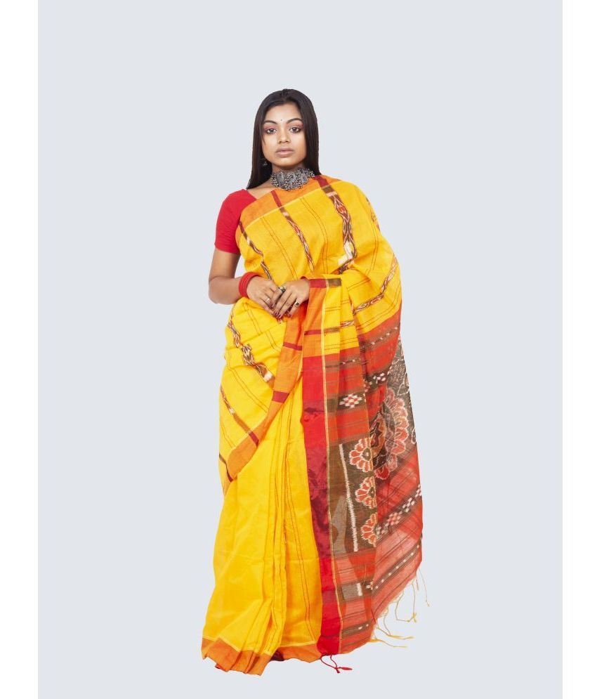     			AngaShobha - Yellow Cotton Blend Saree With Blouse Piece ( Pack of 1 )