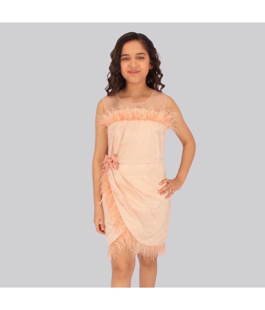     			Cutecumber Satin Asymmetric Dress For Girls ( Pack of 1 , Peach )