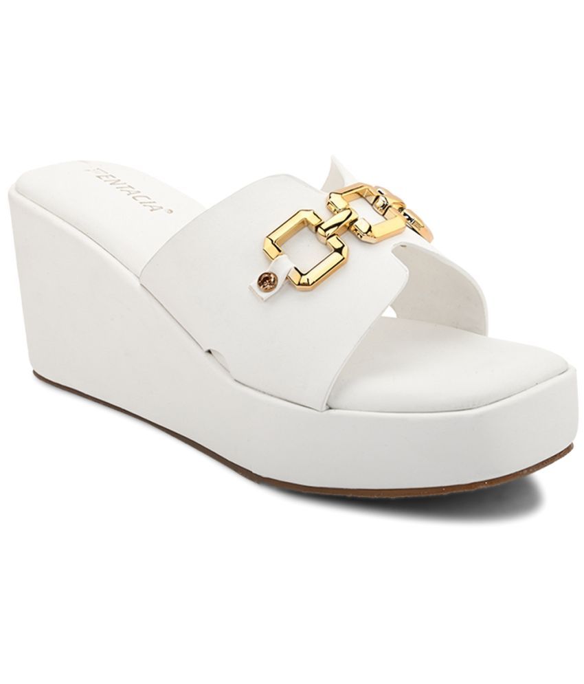     			Fentacia - White Women's Slip On Heels