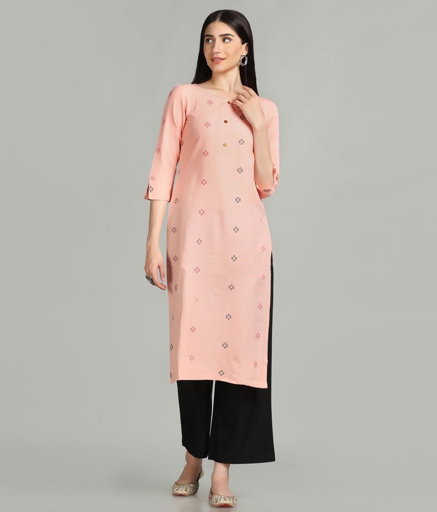     			Hritika - Peach Cotton Blend Women's Straight Kurti ( Pack of 1 )