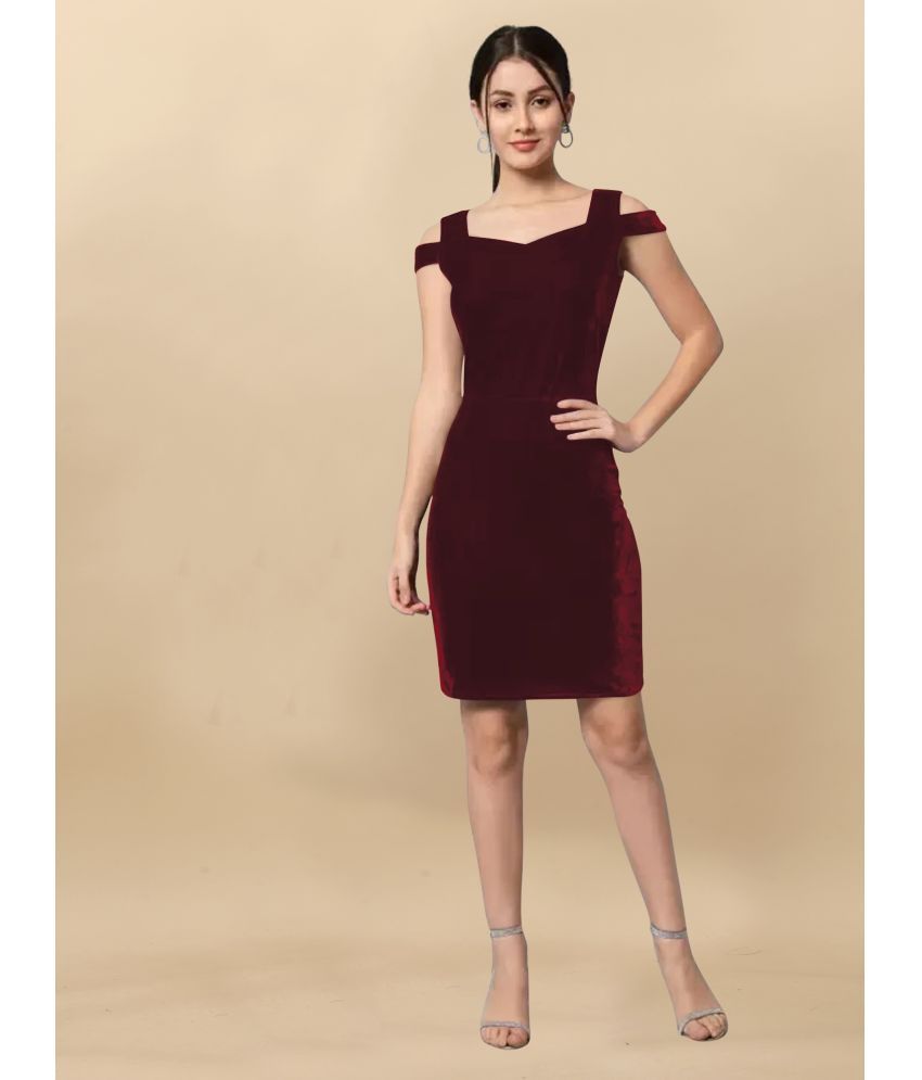     			JULEE - Maroon Velvet Women's Bodycon Dress ( Pack of 1 )