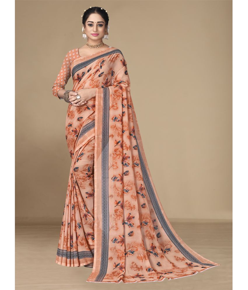     			Rekhamaniyar Fashions - Peach Georgette Saree With Blouse Piece ( Pack of 1 )