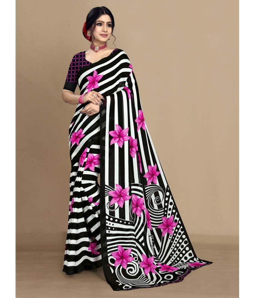     			Rekha Maniyar Georgette Printed Saree With Blouse Piece - Pink ( Pack of 1 )