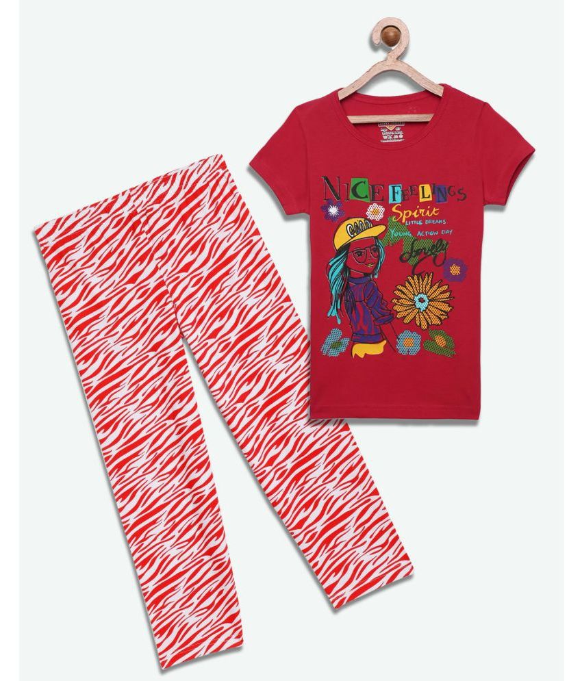     			Sini Mini - Barn Red Cotton Girls Top With Pajama ( Pack of 1 )