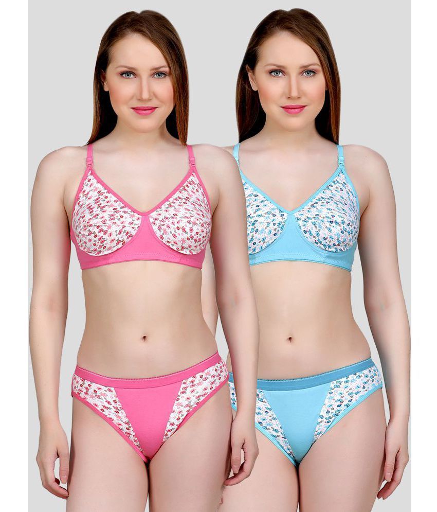     			TCG - Fluorescent Pink Cotton Lycra Women's Bra & Panty Set ( Pack of 2 )