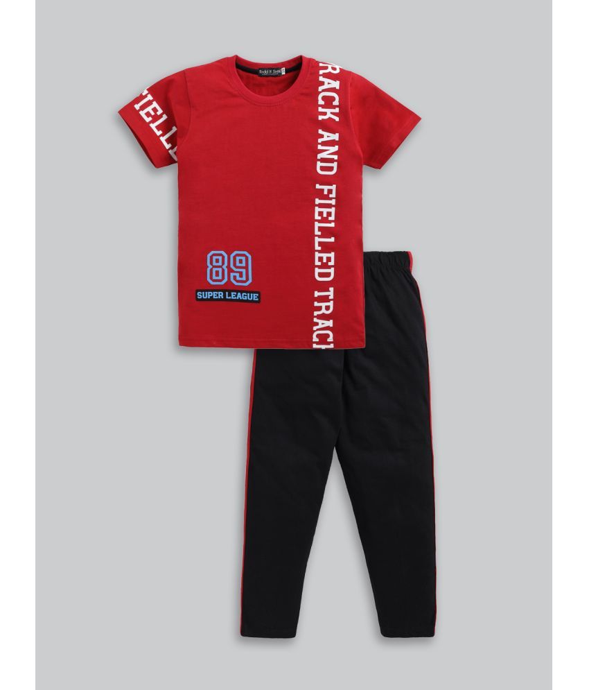     			Todd N Teen Pack of 1 Boys Cotton T-Shirt & Trackpants ( Red )