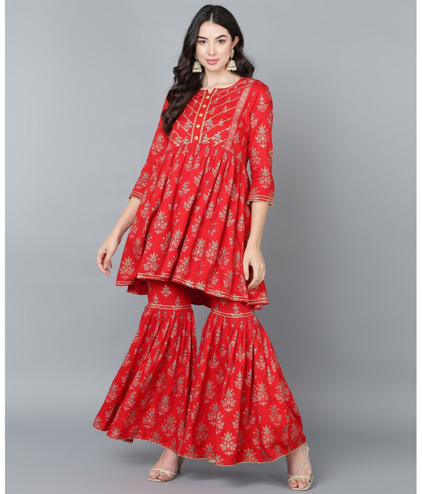     			WIMIN - Red Frock Style Rayon Women's Stitched Salwar Suit ( Pack of 1 )