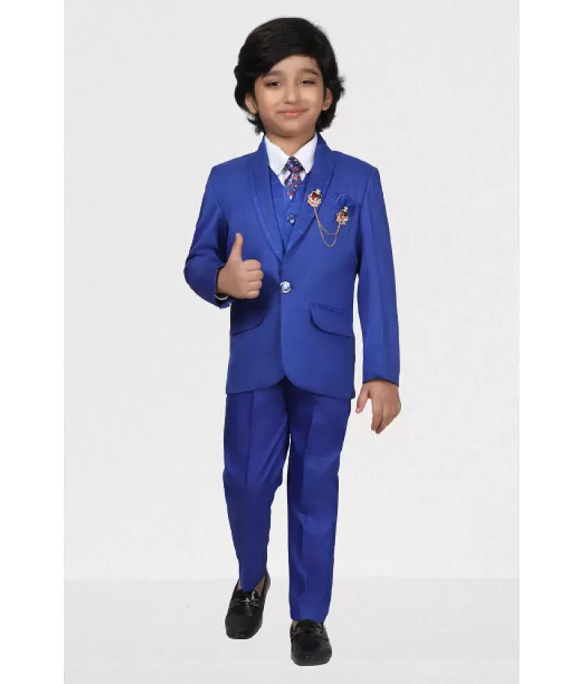 Jeetethnics Boys Blue Checked Coat Suit Set with Waistcoat Shirt and Trousers  Boys suit