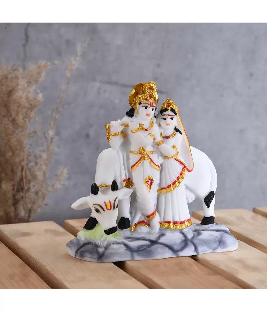 Ghar Saaz Marble Radha Krishna With Cow God Idol 10 Cm: Buy Ghar ...